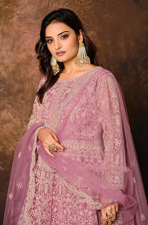 Blush Pink Designer Heavy Embroidered Net Anarkali Suit
