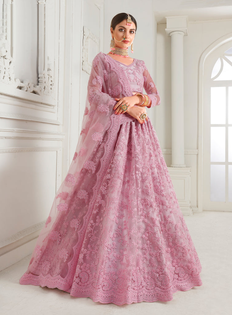 Cherry Blossom Pink Designer Heavy Embroidered Bridal Lehenga | Saira's ...