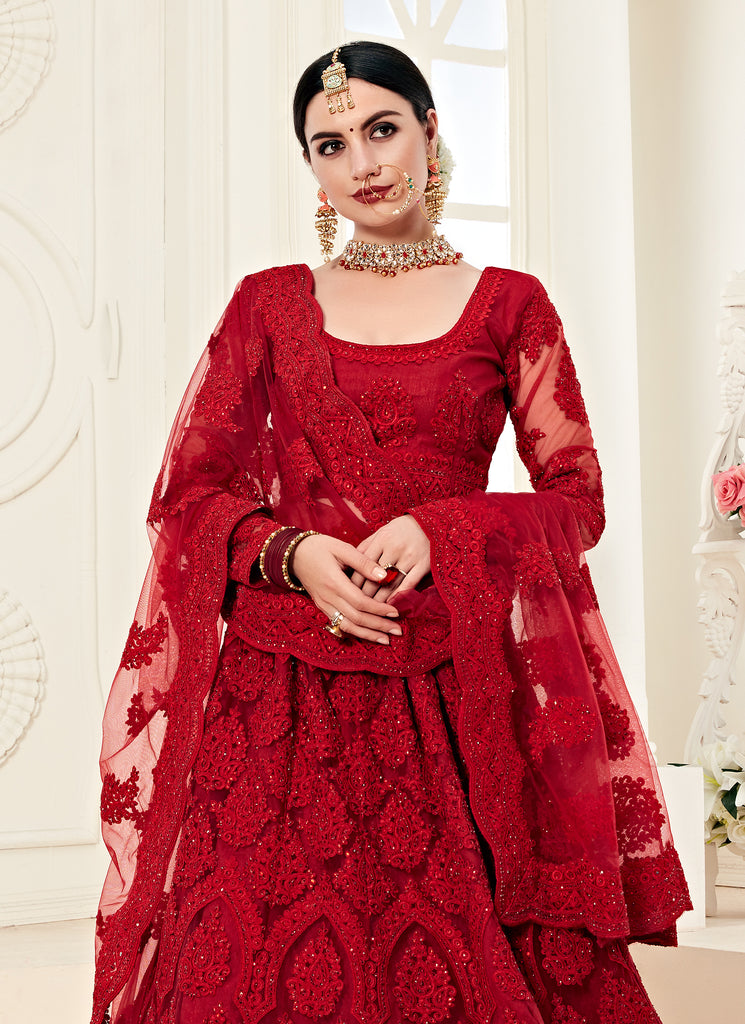Buy Bridal Lehenga - Bridal Red Embroidery Bridal Wedding Lehenga Choli