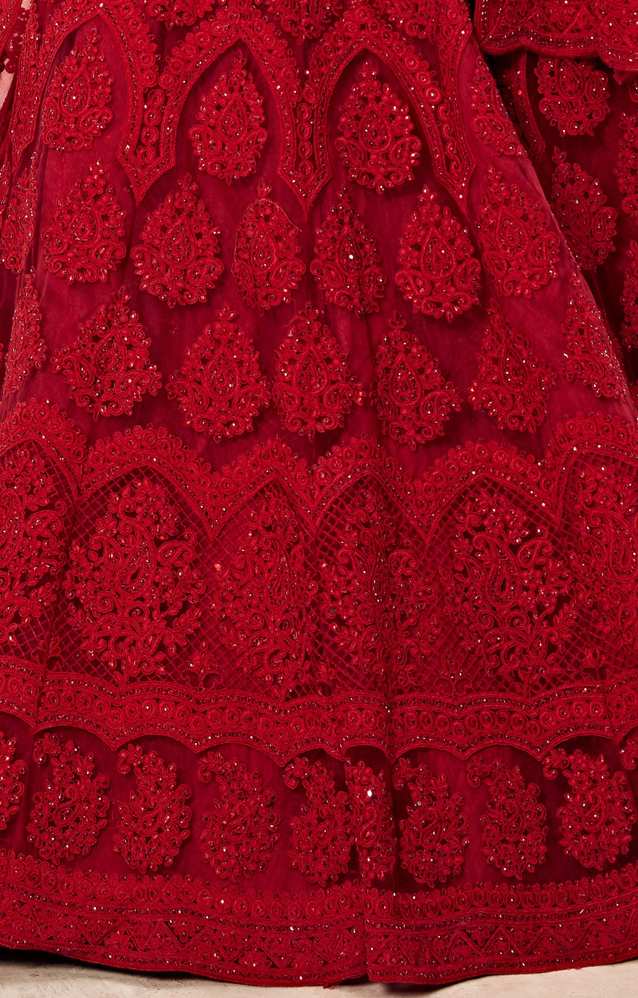 Crimson Red Designer Heavy Embroidered Bridal Lehenga | Saira's Boutique