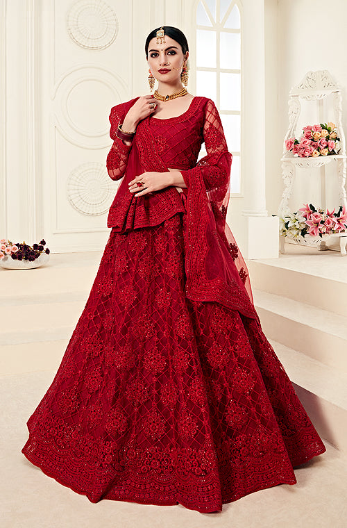 Buy Red Colored Designer Bridal wear Embroidered Lehenga Choli Online At  Zeel Clothing