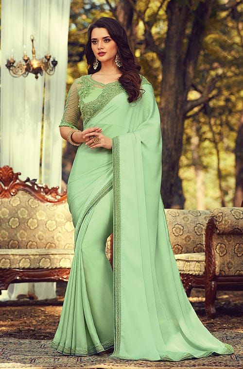 Party Wear Light Green Color Silk Trendy Saree, With Blouse Piece at Rs  4410 in Mumbai