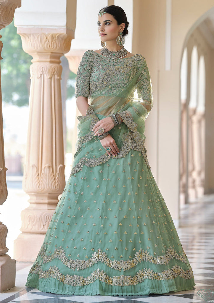 Buy Rose Pink and Light Sea Green Embroidered Lehenga Online in the USA  @Mohey - Lehenga for Women