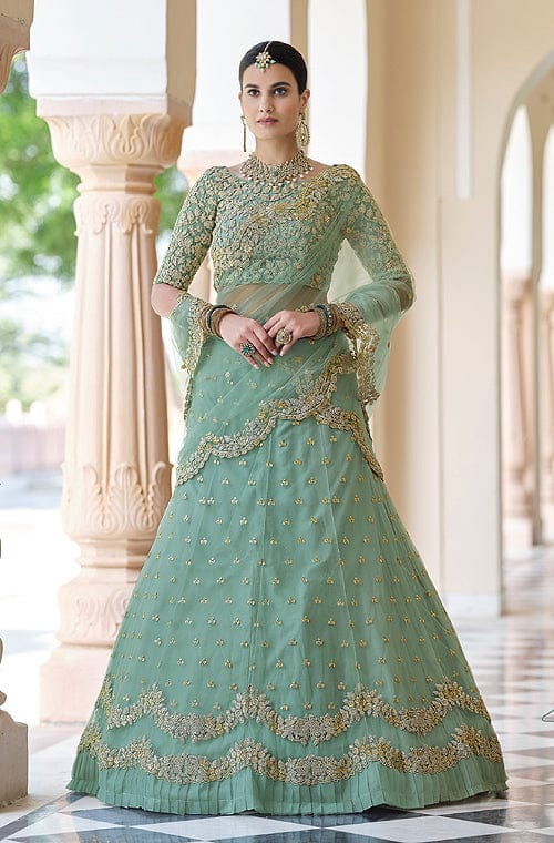 Designer Wedding Wear Mehndi Green Lehenga Choli