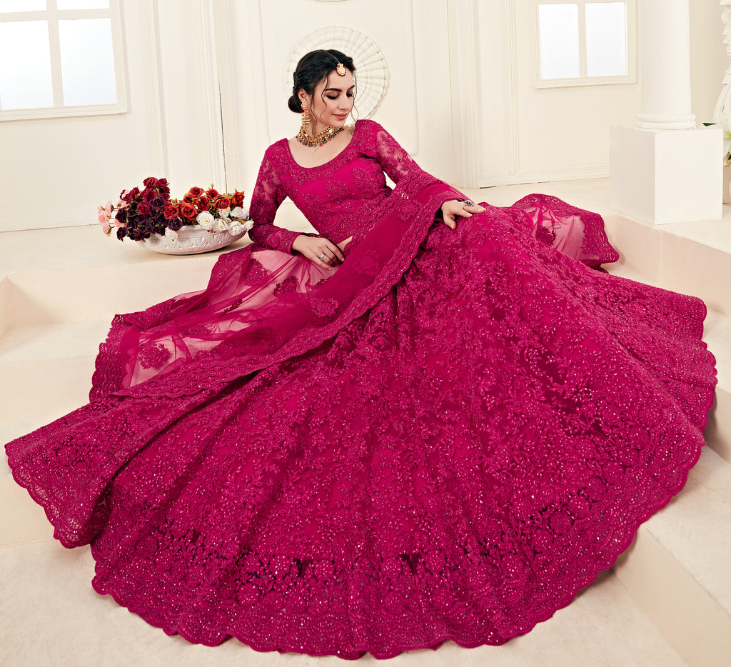 Magenta Pink Designer Heavy Embroidered Bridal Lehenga | Saira's Boutique