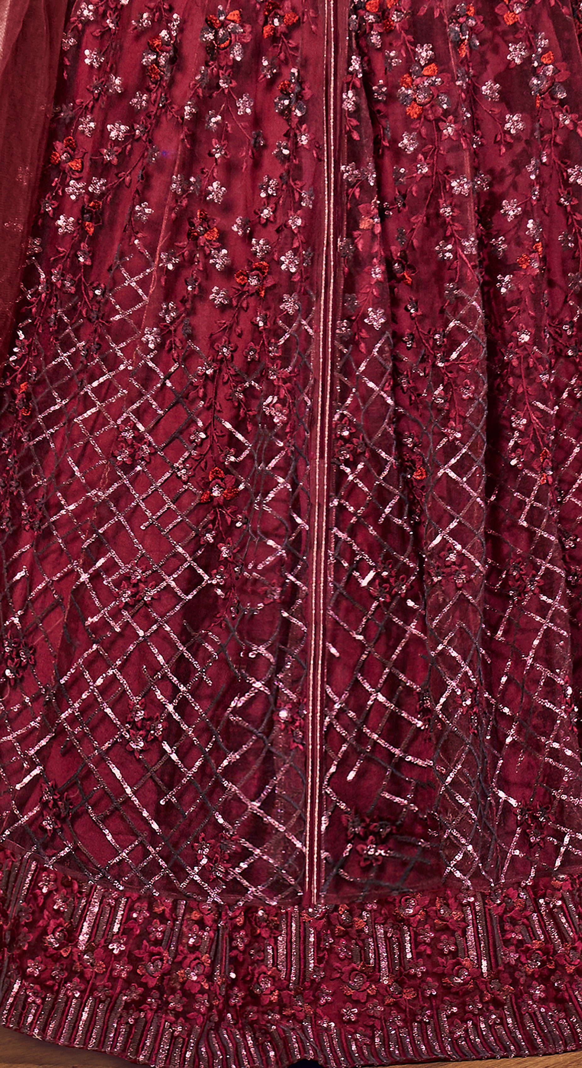 Maroon Designer Heavy Embroidered Net Wedding Anarkali Gown | Saira's ...