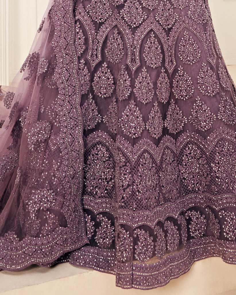 Mauve Purple Designer Heavy Embroidered Bridal Lehenga | Saira's Boutique
