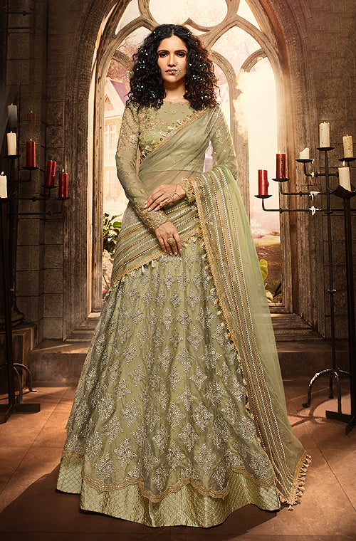 Pretty Green Lehenga Choli Indian Lengha Chunri Ethnic Wedding Wear Sari  Saree | eBay