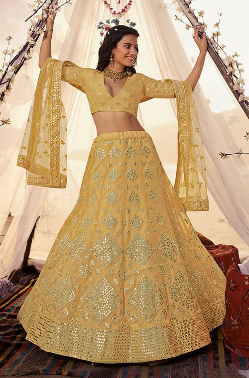 Gold Bridal Dulhan Wedding Haute Couture Silk Lehenga DULHAN57 – Siya  Fashions