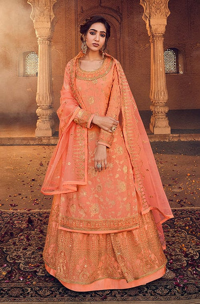 Designer Peach Colored Wedding Wear Lehenga With Top – Cygnus Fashion