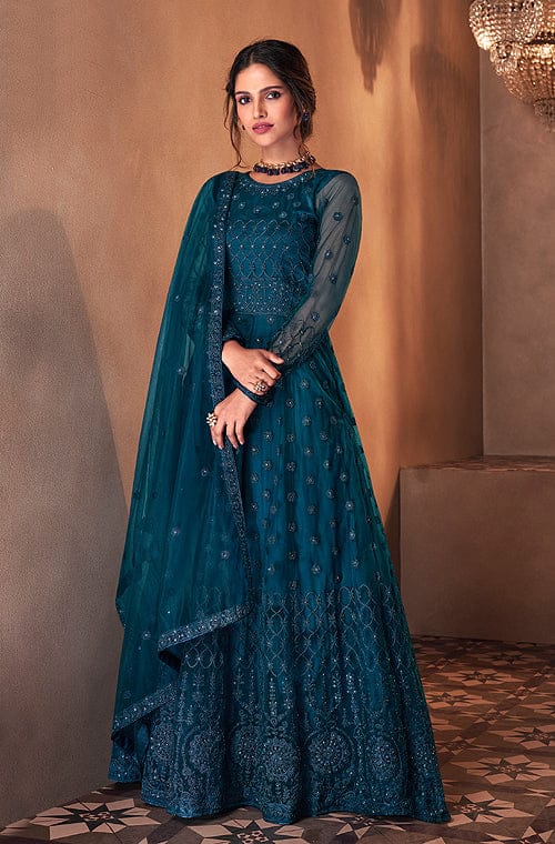 Buy Silk Embroidered Anarkali Suit In Navy Blue Colour Online -  LSTV03710-Navy blue | Andaaz Fashion