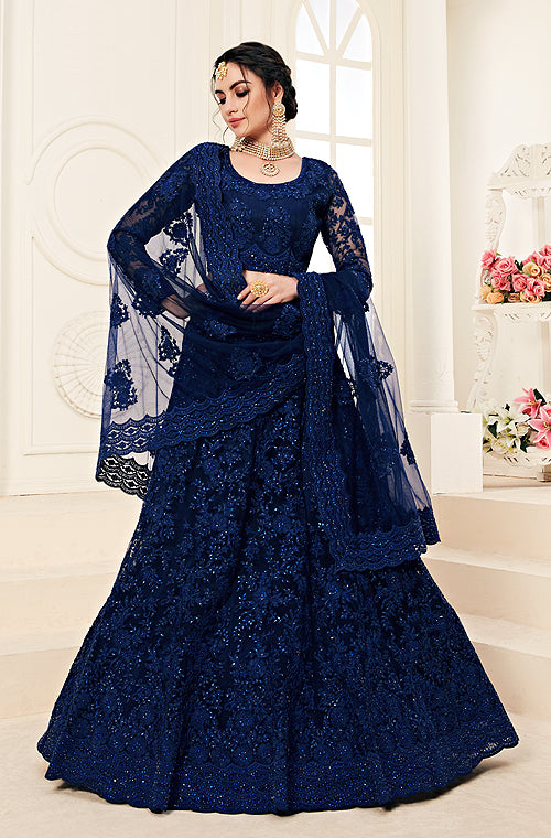 Woven Art Silk Lehenga in Royal Blue : LCC1886
