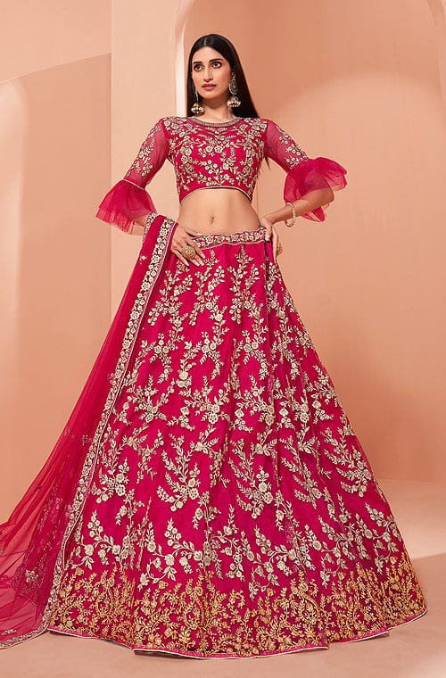 Buy Designer Pink Color Taffeta Silk Fabric Lehenga Choli Online - LEHV2788  | Appelle Fashion