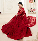 Ruby Red Designer Heavy Embroidered Bridal Lehenga