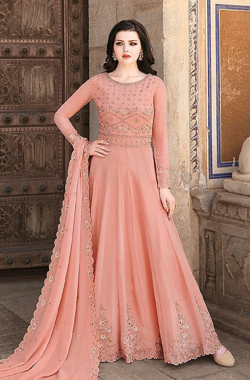Embroidered Chantelle Net Anarkali Suit in Off White : UNJ882